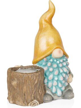 Charming 16" Tall Outdoor Yellow Hat Gnome Statue & Planter, Weatherproof Garden
